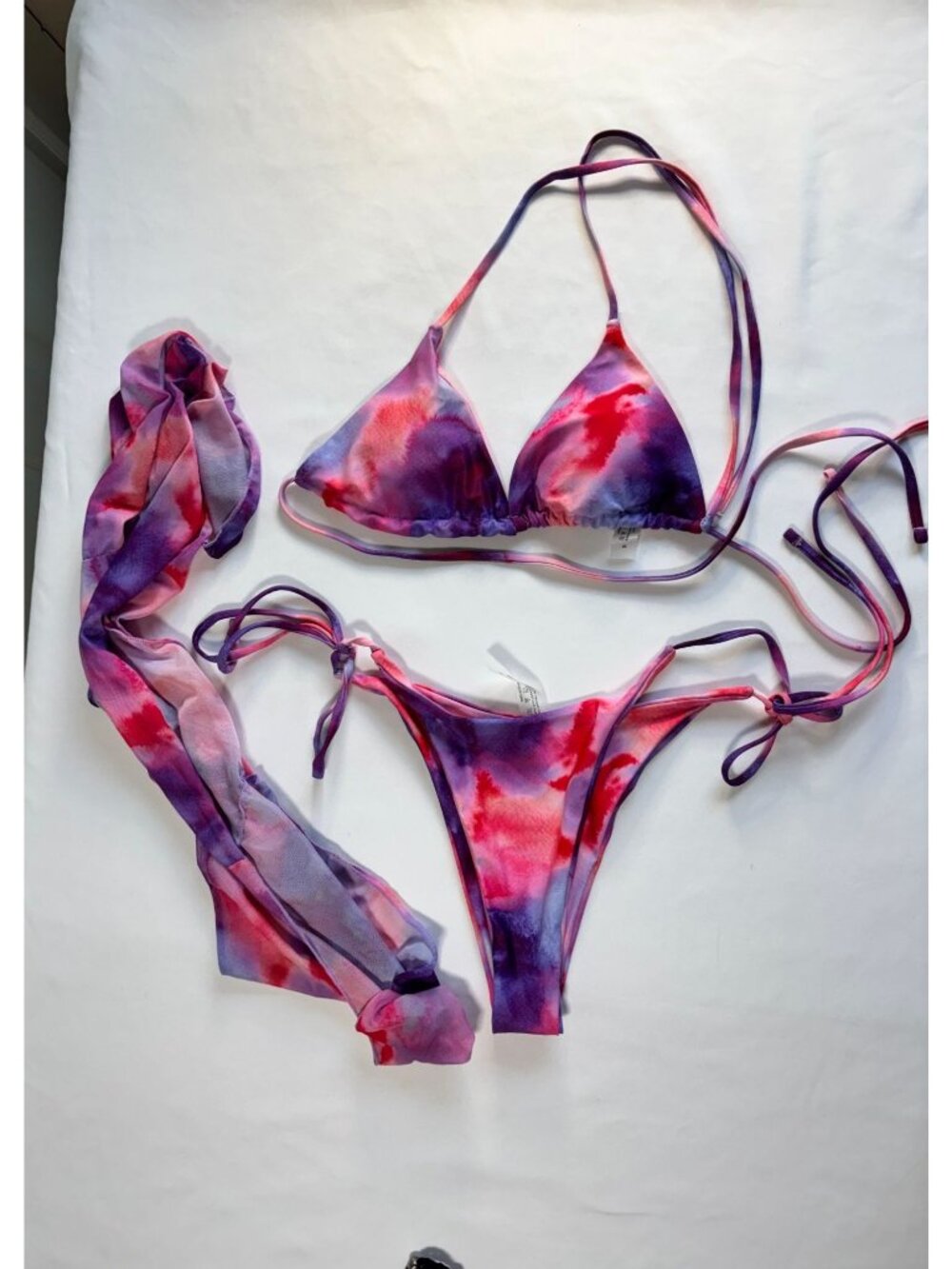 Tie-Dye Triangle Bikini Set w/ Matching Scarf (Size M)